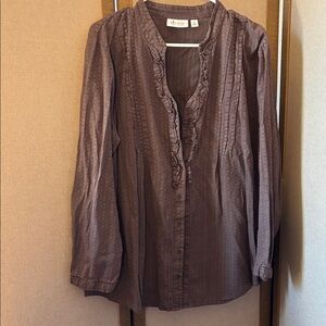 Denim and company Women's Brown Ruffle Blouse 2X